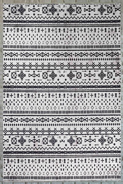 Serente Home Nordic Patterned Washable Non-Slip Base Gray Black Chenille Living Room Carpet 4073