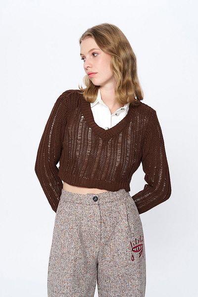 Quzu Tricotaje Crop căptușite maro Standard