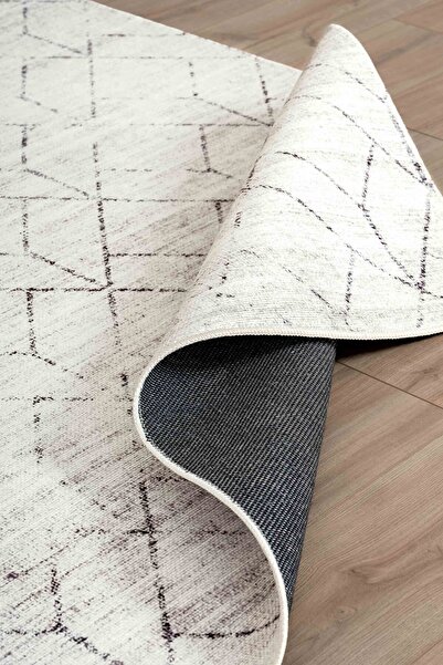 Serente Home Geometric Patterned Washable Non-Slip Base Gray Chenille Living Room Carpet 4052