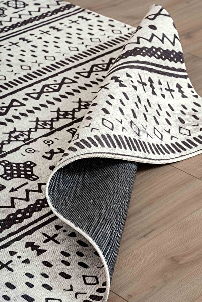 Serente Home Nordic Patterned Washable Non-Slip Base Gray Black Chenille Living Room Carpet 4073