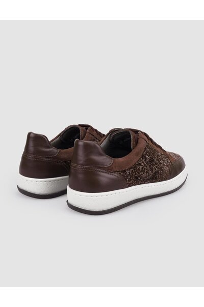 Cabani 100% Genuine Leather Brown Lace-Up Women's Sneakers