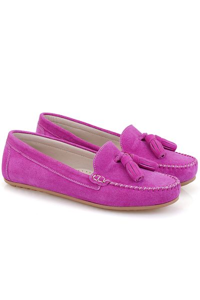 Desa Mocasini din piele intoarsa fuchsia pentru dama