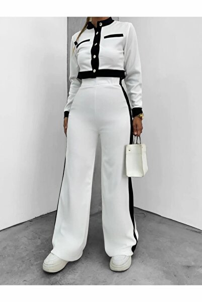 Depox Γυναικείο Ασπρόμαυρο Οθωμανικό Ύφασμα με κουμπιά σετ δύο τεμαχίων