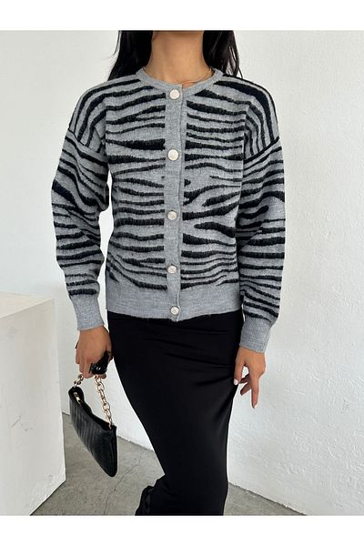 Brantu Zebra Patterned Buttoned Cardigan