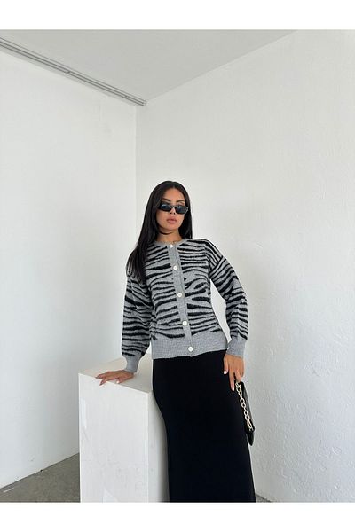 Brantu Zebra Patterned Buttoned Cardigan