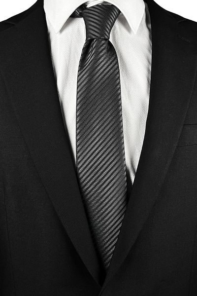1001 Kravat 7 cm Wide Black Gray Striped Thin Men's Tie