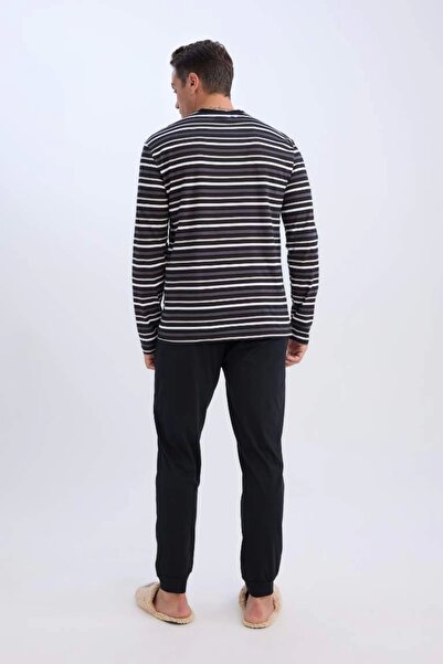 DeFacto Regular Fit Pijama Takımı Bisiklet Yaka Çizgili Uzun Kollu Üst Uzun Alt 4w2dftkd0942__rqn