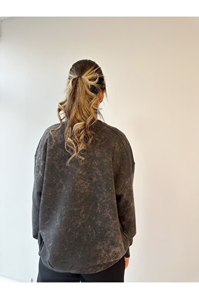 Canteks Kadın Gri Batik aslan figürlü sweatshirt