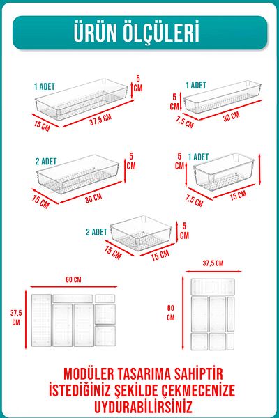 FİTHOME 7-Piece Modular Ladle Transparent Drawer Organizer