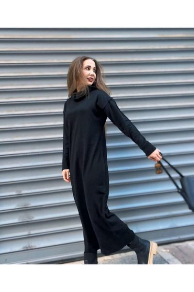 İpeksi Silky Women's Long Sleeve High Neck Midi Length Knitwear Dress (Without Belt)