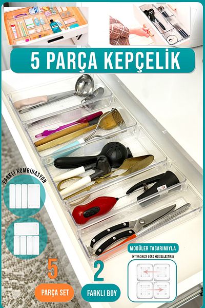 FİTHOME 5 Pieces Modular Ladle Organizer Clear Drawer Organizer