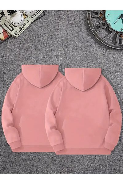 Karatopak 2-Piece Small Heart and Arrow Printed Couple Special Unisex Oversize Hooded Sweatshirt