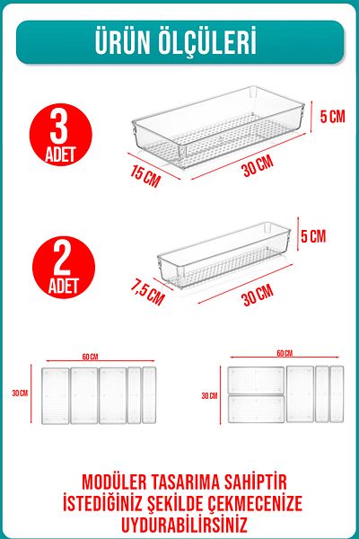FİTHOME 5 Pieces Modular Ladle Organizer Clear Drawer Organizer