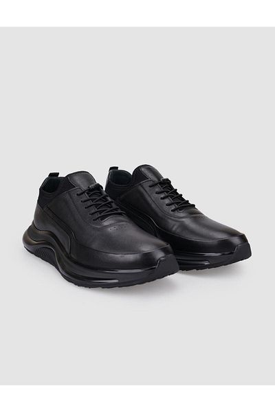 Cabani 100% Genuine Leather Black Lace-Up Men's Casual Shoes