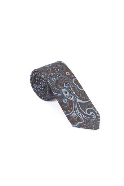 Brianze Brown Blue Shawl Motif Pattern Tie Handkerchief Set