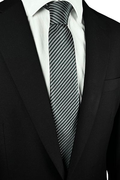 1001 Kravat 7 cm Wide Green Striped Thin Tie