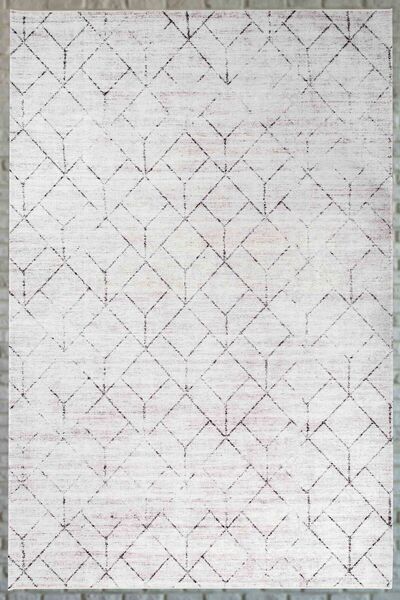 Serente Home Geometric Patterned Washable Non-Slip Base Gray Chenille Living Room Carpet 4052
