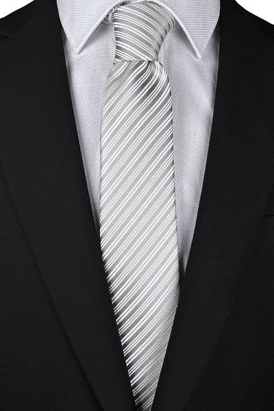 1001 Kravat 7 cm Wide Gray Striped Thin Tie