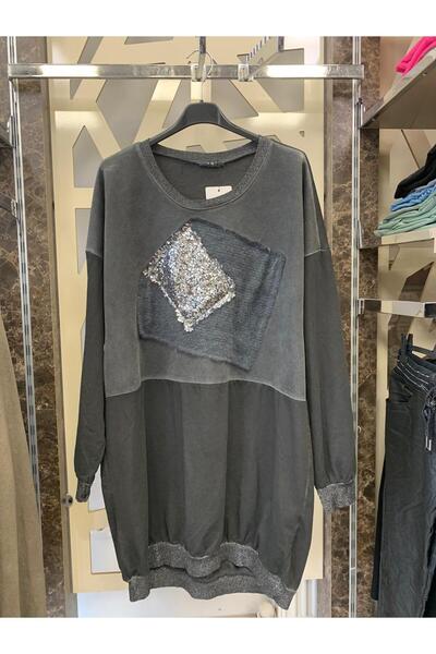 günay boutıque Yakası ve Kolları Simli  Payet Detaylı ithal Pamuklu Kumaş Tun...