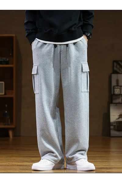 FİTGO Baggy Oversize Cut Seasonal Men's Tracksuit Bottom with Cargo Pockets