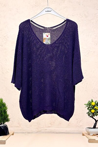 sahnemoda Μπλούζα με λαιμόκοψη V Σαλανίκα Πλεκτή Mercerized Casual Oversize