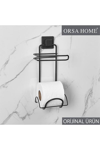 ORSA HOME 917 Square Pattern - Paste Adhesive Black Wc Paper Holder