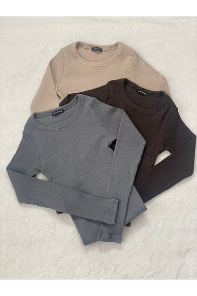 Wearflawless Long Sleeve 3-Piece Knitted Camisole Blouse - Crew Neck