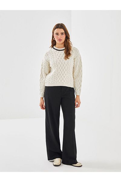 LC Waikiki Lcw Vision Ecru Crew Neck Self Patterned Women's Knitwear Sweater