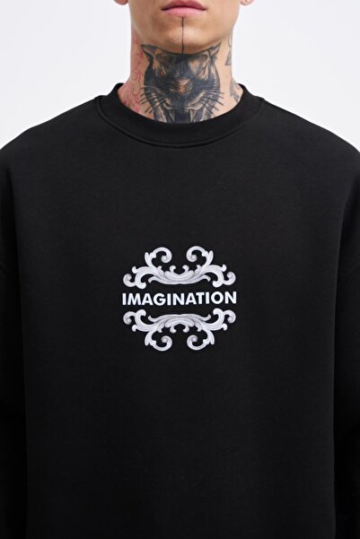 Machinist Pánská renesanční oversize černá mikina s potiskem