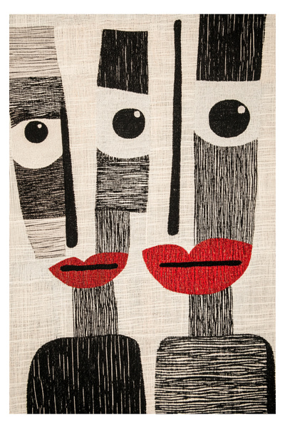 Rugs Modern Halı Nora Art Μπεζ Μαύρο Κόκκινο Χαλί με Σχέδιο Προσώπου και Υφαν...