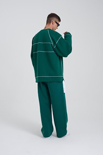 Machinist Erkek Dikiş Detay Oversize Petrol Yeşili Sweatshirt