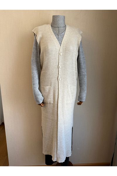 TEK Long Ribbed Knitwear Tunic Vest - Cream