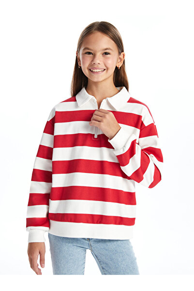 LC Waikiki LCW Kids Red Stripes - Hanorac cu mânecă lungă cu gât polo pentru ...