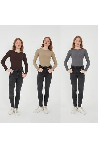 Wearflawless Long Sleeve 3-Piece Knitted Camisole Blouse - Crew Neck