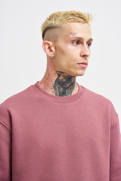 Machinist Ανδρικό φούτερ με σχισμή Crew Neck Basic Relaxed Claret Red