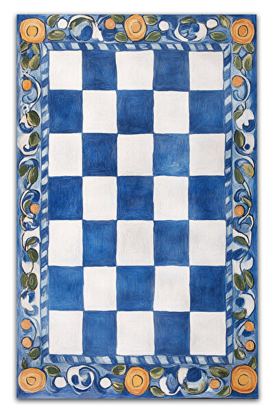 Rugs Modern Halı Nora Mavi Turuncu Dama Desenli Dokuma Taban Halı Nora42