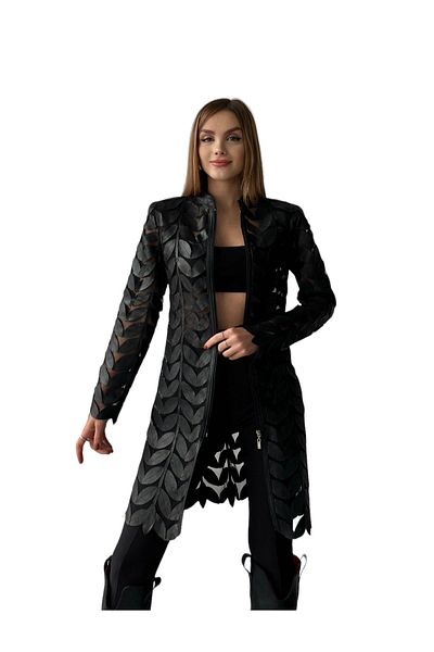 bymaestro woman Jachetă din piele cu frunze de miel de design pentru femei