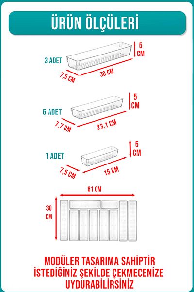 FİTHOME Set of 10 Modular Clear Cutlery Organizer Spoon Organizer Drawer Inside Organizer