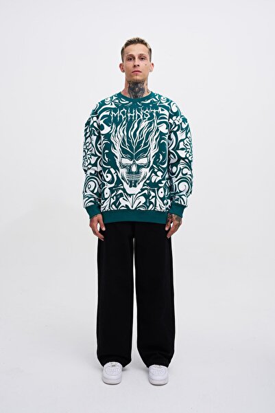 Machinist Ανδρικό φούτερ με στάμπα κρανίου oversize πράσινο