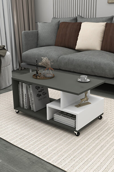 Zuesse Dizayn Panama Tekerlekli Pratik Orta Sehpa Salon Sehpası 86*50