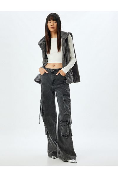 Koton Gray Women's Faux Fur Vest