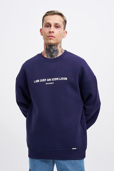 Machinist Ανδρικό φούτερ με στάμπα με εικονίδιο Oversize Navy Blue