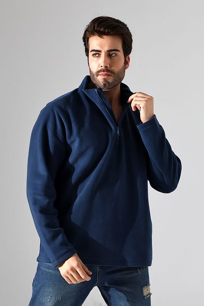 Endies Ανδρικό Fleece - Χαλαρή Εφαρμογή, Γιακάς, Ψυχρό, Φερμουάρ 21855 ΣΚΟΥΡΟ ΜΠΛΕ