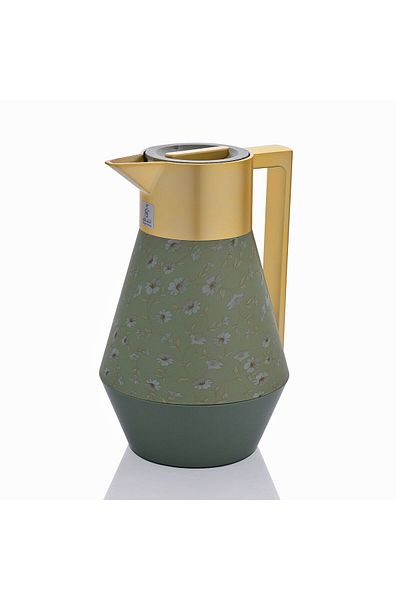 Alsaif Gallery Lydia Pro Thermos, Light Green, Golden Hand Rose Pattern, 1 Liter