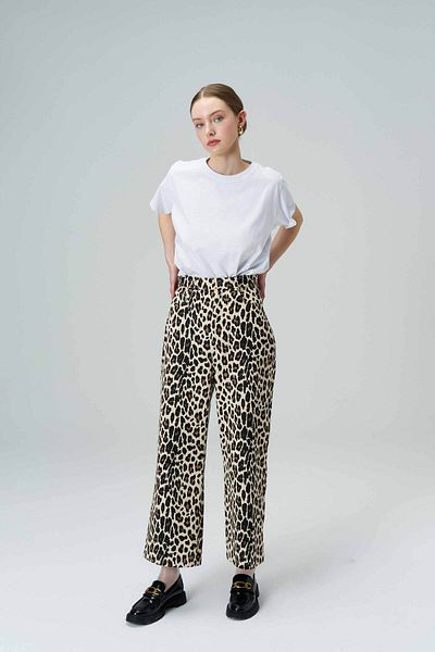 Merve DAĞLI Pantaloni WILD cu talie înaltă cu imprimeu leopard
