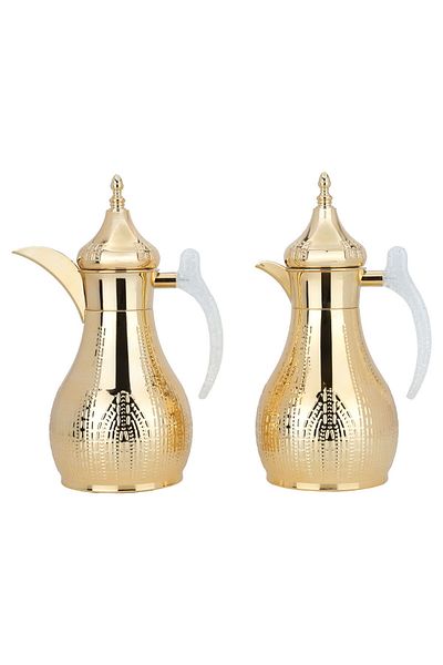 Alsaif Gallery Haila Golden Thermos Set, Engraved With Crystal Hand, Two Pieces