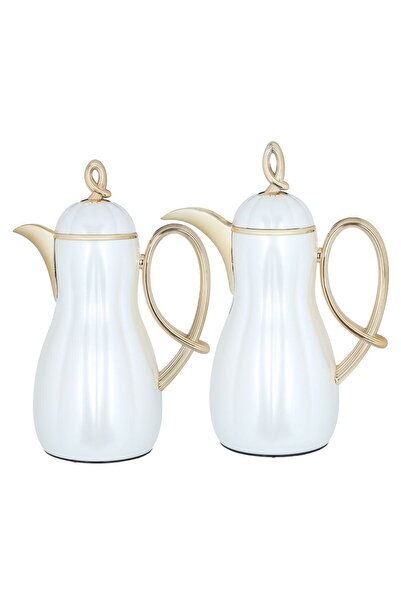 Alsaif Gallery Arwa Al Saif Gallery Thermos Set, 2 Pieces - Pearl White with Gold