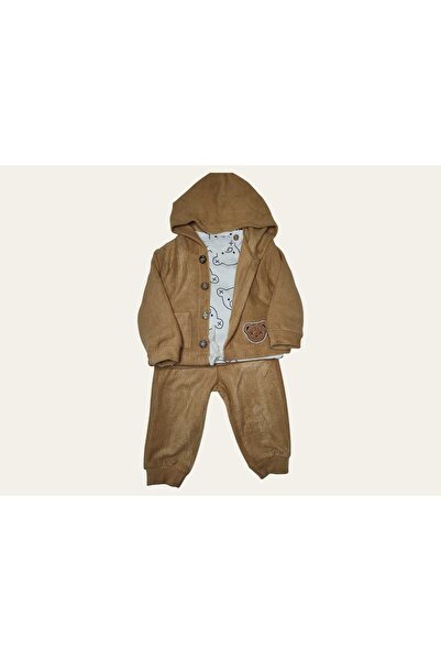 popshops baby Popshops Erkek 3-6/6-9/9-12/12-18 Ay Süzene Ayıcıklı Uzun Kollu Ceket Pantolon Takım