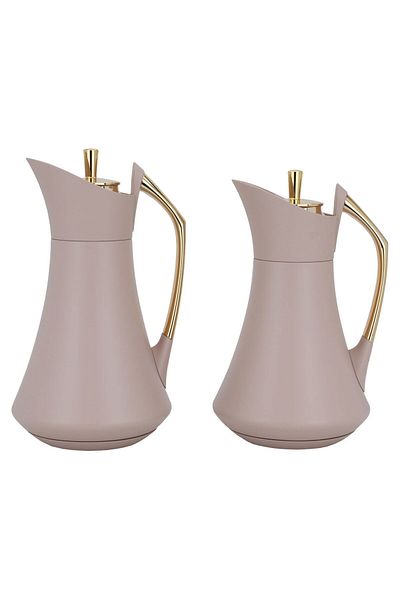 Alsaif Gallery Karma Pro Thermos Set, Light Brown And Gold, 2 Pieces