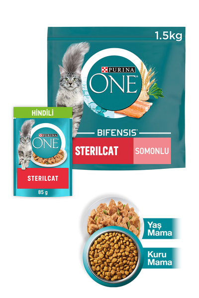 Purina One Somonlu Kısır Kedi Maması 1.5kg Sterilcat Hindi Yaş Kısır Kedi Mam...